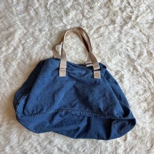 Vintage Gap Casual Oversized Denim Weekender Overnight Tote Bag with Tan Handles